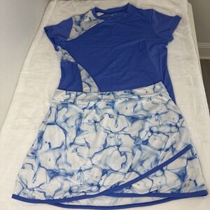Sofibella Aquatica Tennis Outfit Women's Blue Top White And Blue Skort Size L